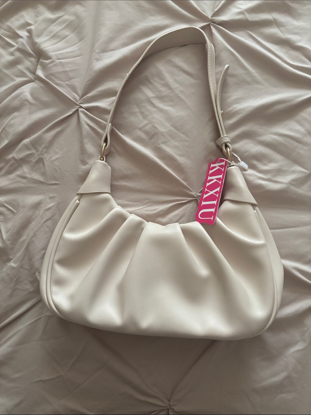 Cream Shoulder Bag - Soft Ruched Women's Handbag